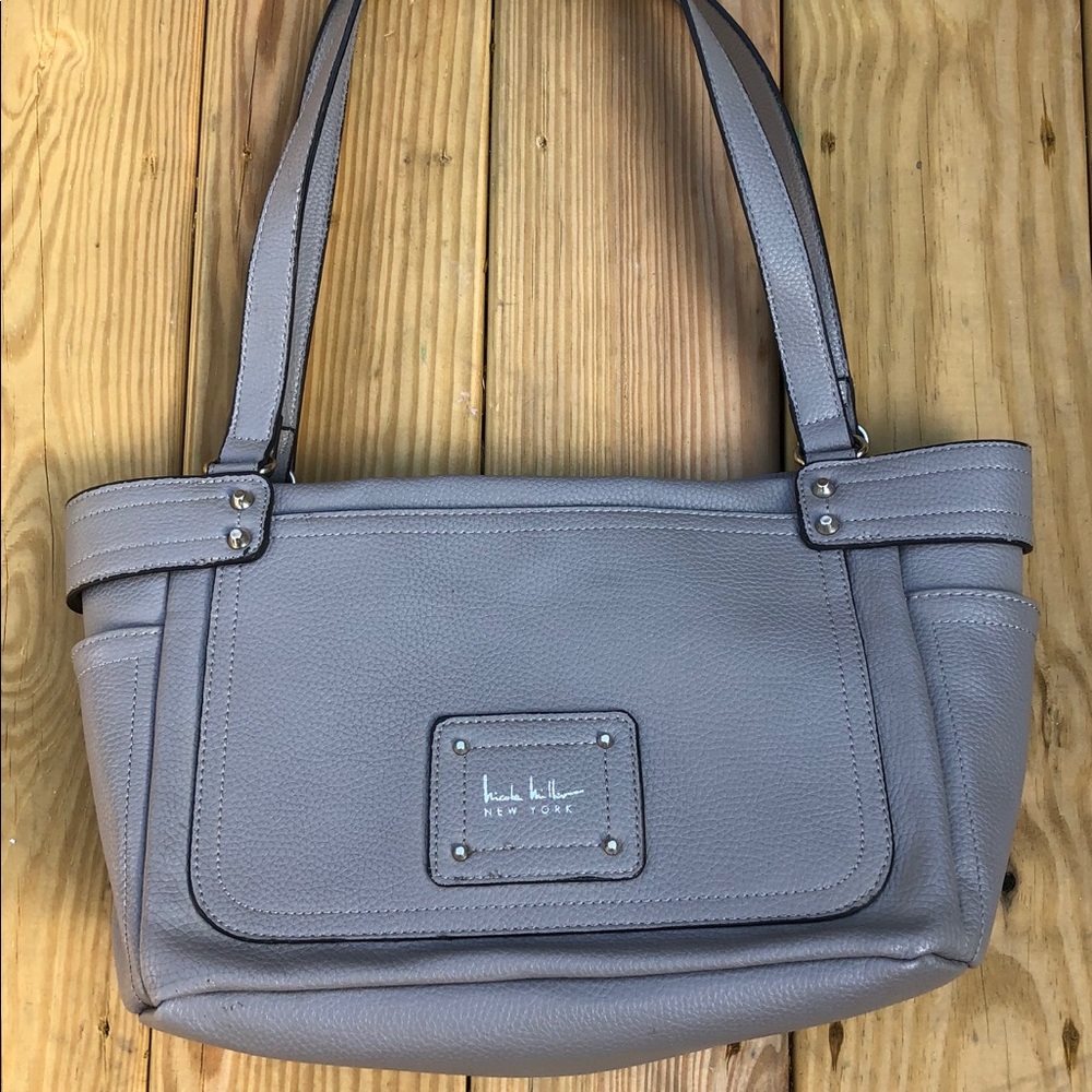 Nicole Miller New York Handbag, Gray, Snap Closed